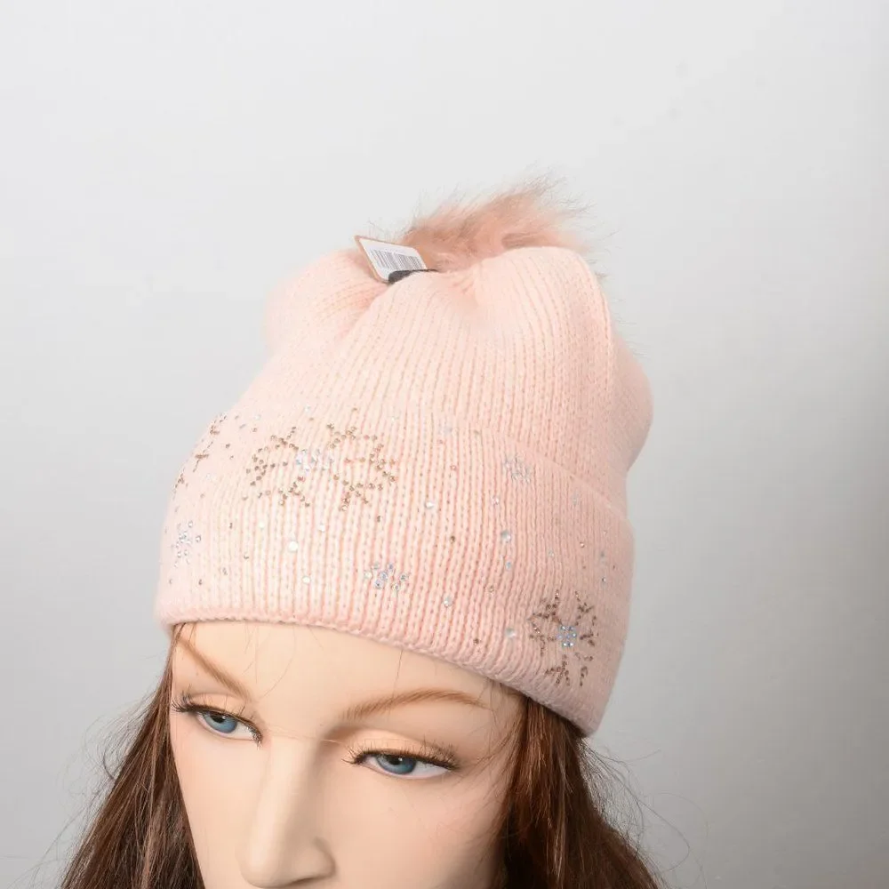 Fleece Bling Chunky Pom Pom Warm Winter Beanie
